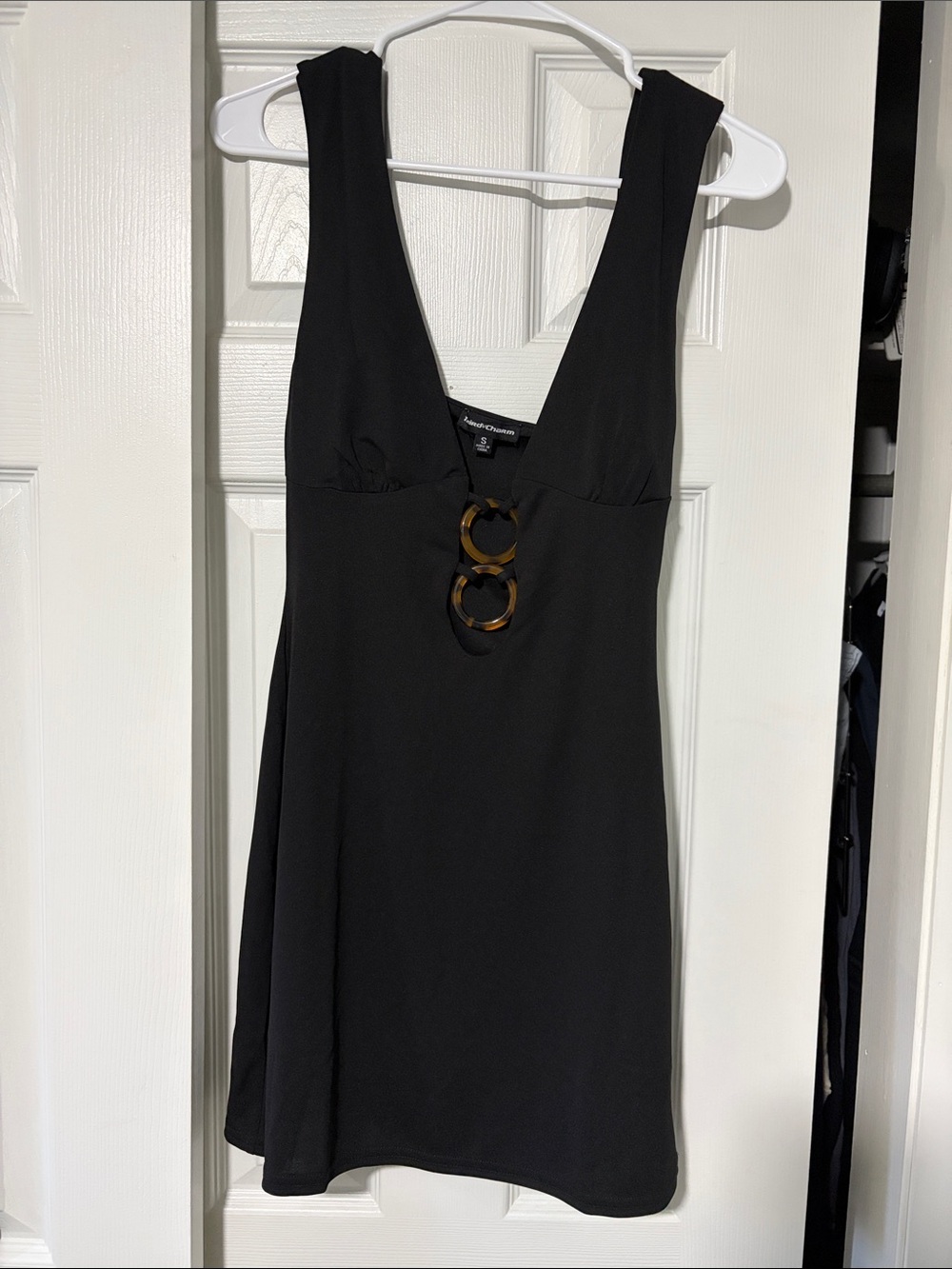 PacSun Black Sleeveless Mini Dress with Tortoiseshell Ring Accents